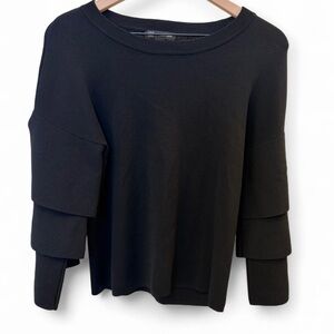 INC International Concepts Black Layered Ruffle Sleeve Blouse XS